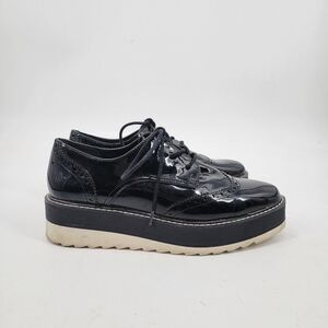 Zara Black Patent Leather Platform Oxford Derby Creepers Size 40 Dark Academia